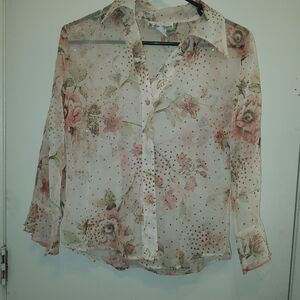 Dressbarn Floral Sheer Blouse - Cream and Pink